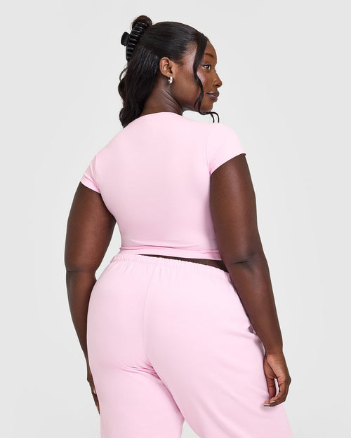 Cotton Icon Baby T-Shirt with White Logo | Chalk Pink