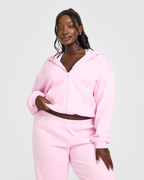 Oner Modal Lightweight Zip Through Hoodie With Oner Logo | Washed Chalk Pink