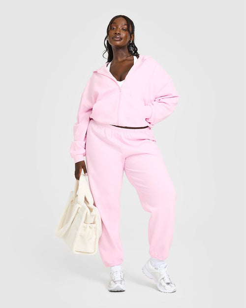 Lightweight Zip Through Hoodie With Oner Logo | Washed Chalk Pink