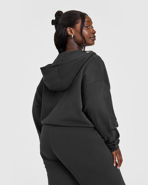 Lightweight Zip Through Hoodie With Athletic Graphic | Soft Black