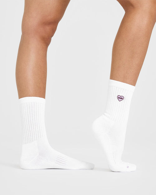 Oner Heart Crew Socks 3 Pack | White/Lavender