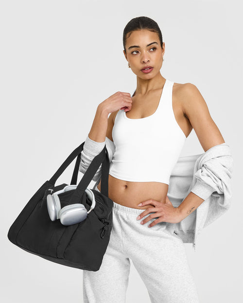 Mellow™ Rib Square Neck Mid Vest with Built in Bra Shelf | White