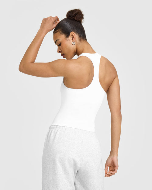 Mellow™ Rib Scoop Neck Vest with Built in Bra Shelf | White