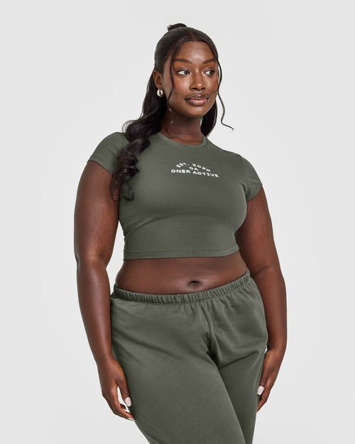 Oner Modal Cotton Baby T-Shirt with Graphic | Dark Khaki