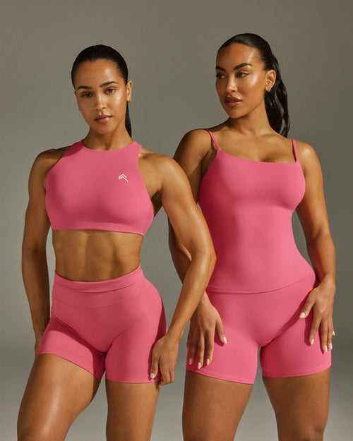 SoftMotion™ Strappy Vest with Built in Bra Shelf with White Logo | Dark Velvet Pink