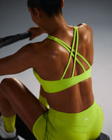 EasyLift™ High Neck Sports Bra with White Logo | Charged Lime Green