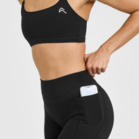 UnifiedMove High Waisted Pocket Leggings White Logo | Black