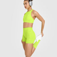 UnifiedMove™ High Waisted Pocket Shorts 6" | Charged Lime Green