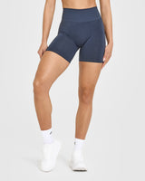 Effortless Seamless Shorts with White Logo | True Blue