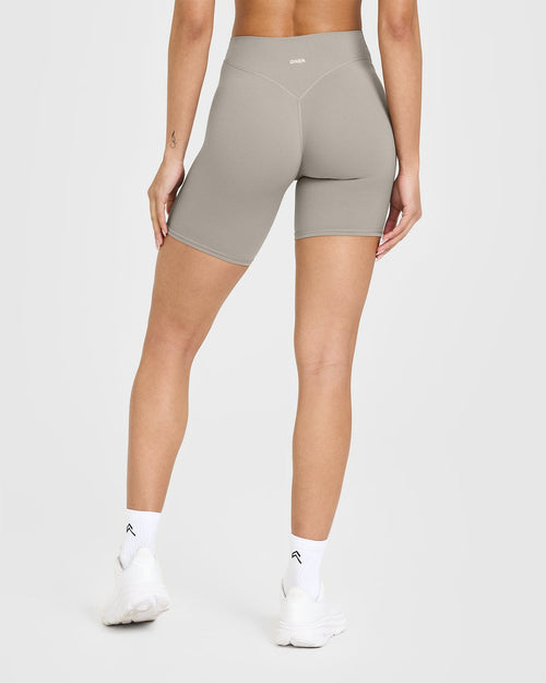 SoftMotion™ Cycling Shorts 8" with White Logo | Warm Sand