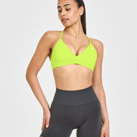EasyLift™ Ultra Minimal V Neck Bralette with White Logo | Charged Lime Green