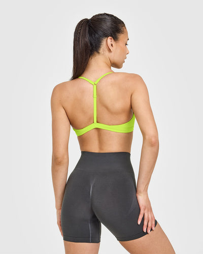 EasyLift™ Ultra Minimal V Neck Bralette with White Logo | Charged Lime Green