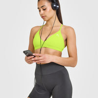 EasyLift™ Ultra Minimal V Neck Bralette with White Logo | Charged Lime Green