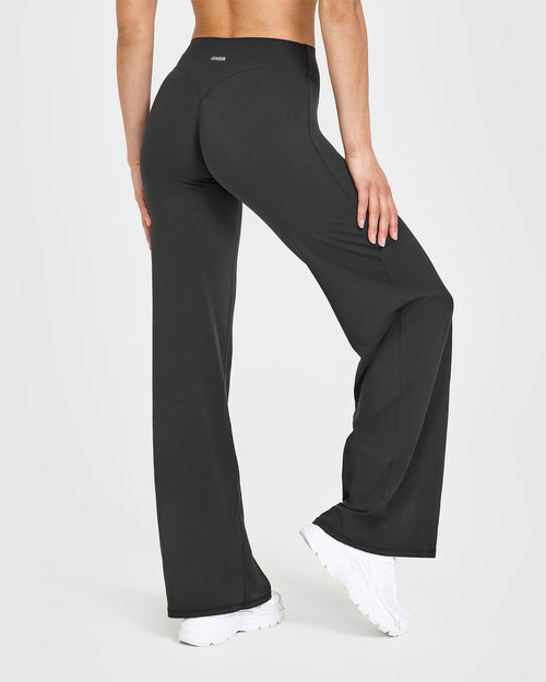 SoftMotion™ Straight Leg Bottoms with White Logo | Soft Black