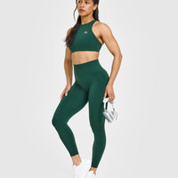 EffortlessLift™ Seamless Leggings with White Logo | Racing Green