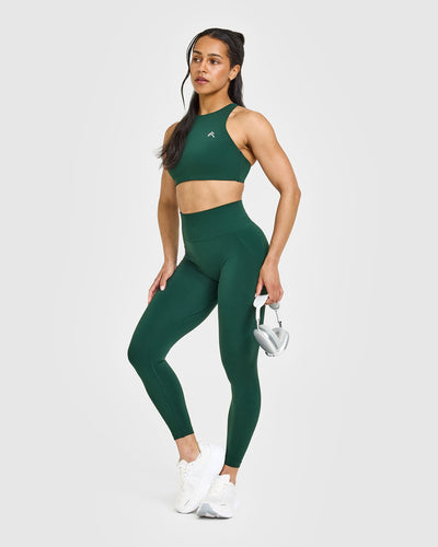 EffortlessLift™ Seamless Leggings with White Logo | Racing Green