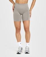 Effortless Seamless Shorts with White Logo | Warm Sand