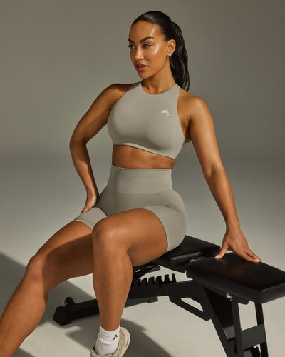 EffortlessLift™ Seamless Shorts with White Logo | Warm Sand