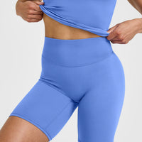 SoftMotion™ Cycling Shorts 8" with White Logo | Glaucous Blue
