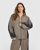 Oversized Piped Woven Track Jacket | Moss Brown