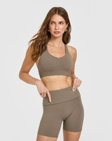 SoftMotion™ Sports Bra with White Logo | Moss Brown
