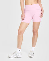 SoftMotion™ Fold Over Shorts 6" with White Logo | Chalk Pink