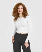 Mellow™ Rib Mid Long Sleeve Cardigan | Light Grey Marl