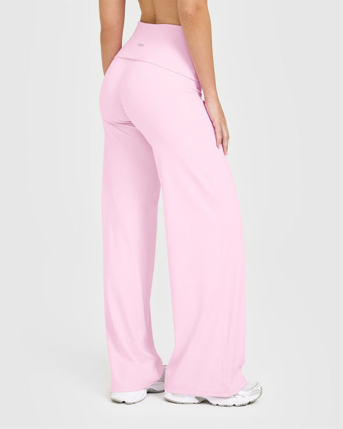 SoftMotion™ Fold Over Straight Leg Bottoms with White Logo | Chalk Pink