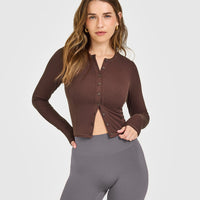 Mellow™ Rib Mid Long Sleeve Cardigan | Copper Brown