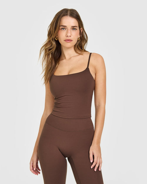 Oner Modal SoftMotion™ Strappy Mid Vest with Built in Bra Shelf | Espresso Brown
