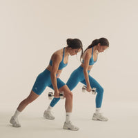 EffortlessLift™ Seamless Shorts with White Logo | Ocean Blue