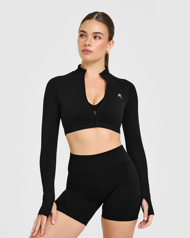 EnhanceLift Seamless Crop Jacket in Black | Oner Active