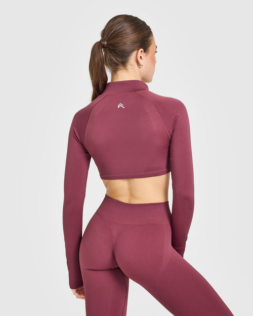 EnhanceLift™ Seamless Crop Jacket with White Logo | Burnt Maroon