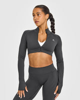 EnhanceLift™ Seamless Crop Jacket with White Logo | Coal