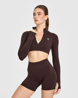 EnhanceLift™ Seamless Crop Jacket with White Logo | Plum Brown