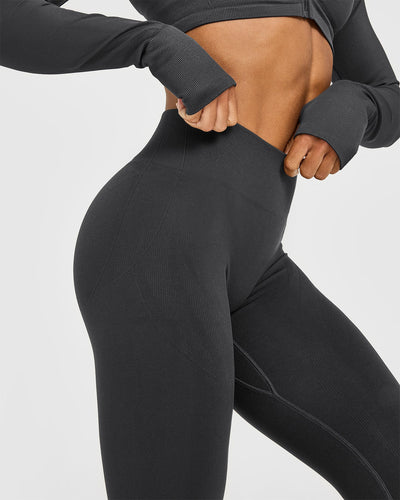 EnhanceLift™ Seamless Leggings with White Logo | Coal