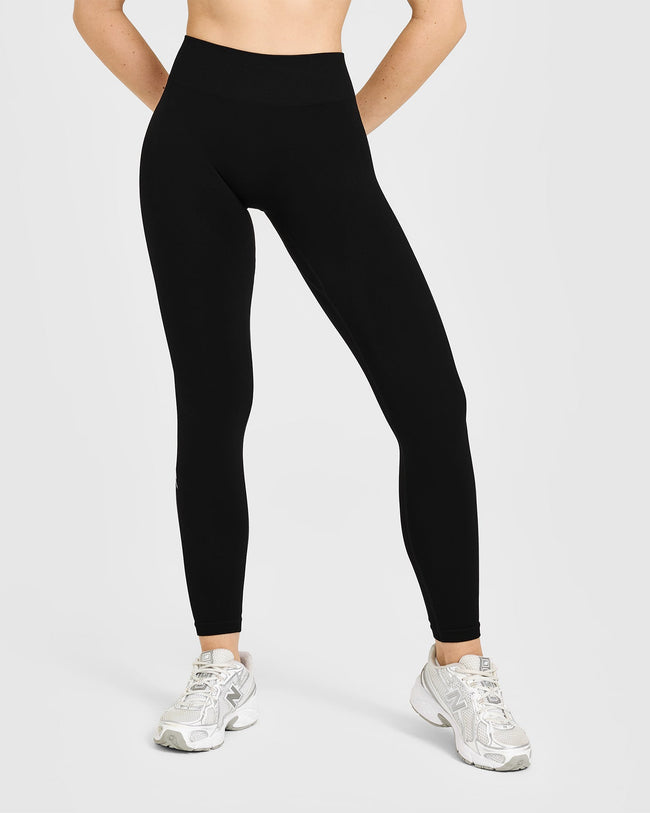 EnhanceLift™ Seamless Leggings with White Logo | Black