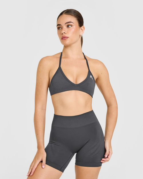 Oner Modal EnhanceLift™ Seamless Minimal Halter Neck Bralette with White Logo | Coal