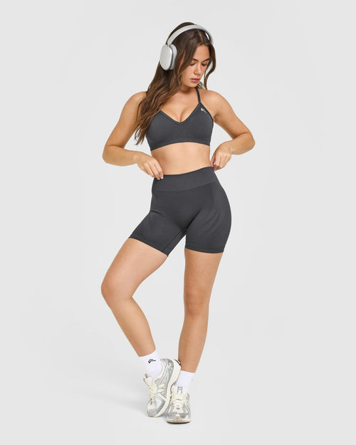 EnhanceLift™ Seamless Shorts with White Logo | Coal