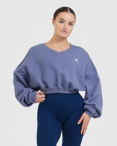 All Day Lightweight Oversized V-Neck Sweatshirt | Slate Blue