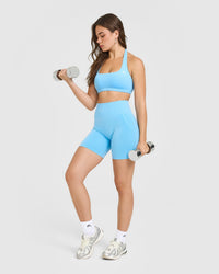 EffortlessLift™ Seamless Shorts with White Logo | Arctic Blue