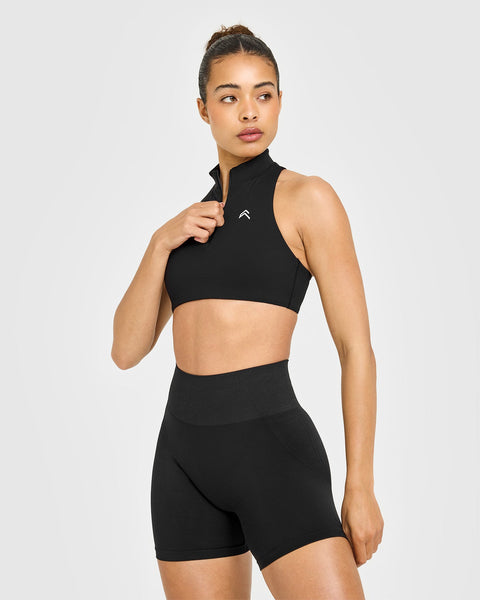 EasyLift™ Zip High Neck Sports Bra in Black | Oner Active