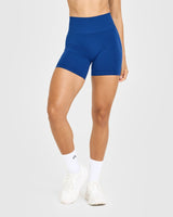 Effortless Seamless Shorts with White Logo | Vintage Navy