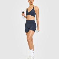 UnifiedMove™ High Waisted Shorts White Logo 6" | True Blue