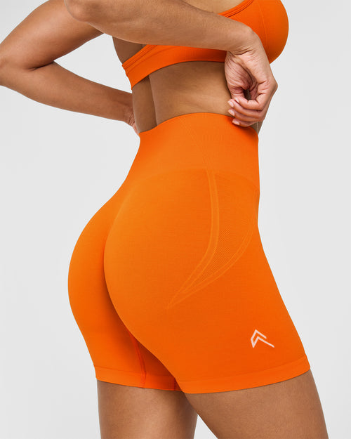 Effortless Seamless Shorts with White Logo | Flame Orange