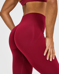 Effortless Seamless Leggings with White Logo | Claret Red