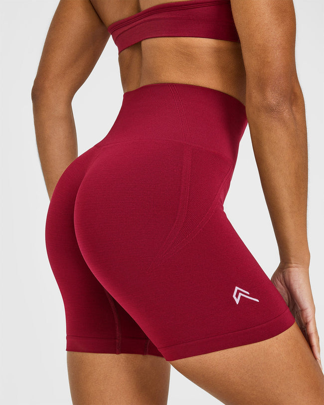 EffortlessLift™ Seamless Shorts with White Logo | Claret Red
