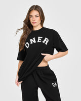 Oversized Oner Girlfriend Washed T-Shirt | Black