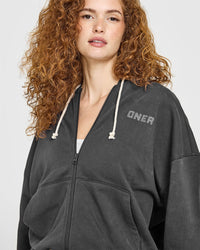 Raw Lounge Oversized Zip Hoodie | Washed Black