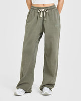 Raw Lounge Wide Leg Joggers | Washed Alpine Green